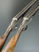 Pair of William Evans 12 bore sidelock side by side ejector shotguns, each with named and engraved