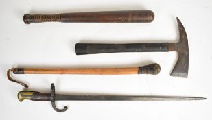 WW2 British Chillington Arpax axe with rubber handle, overall length 38cm, together with a police