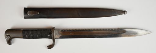 Imperial German WW1 era KS98 sawtooth bayonet, approximately 25.3cm single edged, sawtooth backed