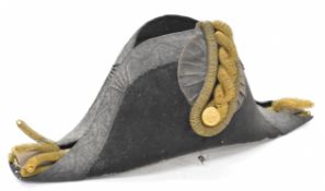 Imperial Japanese Naval bicorn hat, possibly WW1 / WW2 with gold braid decoration, brass button with
