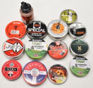 Fourteen tins of air rifle pellets including Gamo Match, Marksman, Remington Tyrant Strike, Bisley