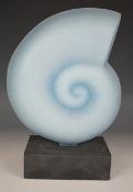 Studio glass kiln cast sculpture of a nautilus shell, on plinth, H27cm Provenance: From the estate