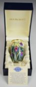 Moorcroft enamels vase decorated with snakeshead fritillary flowers and signed by Phillip Gibson,