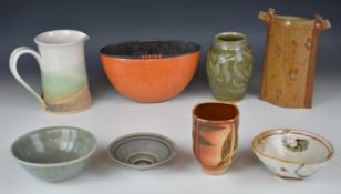 Collection of studio pottery vases, jugs and bowls, some signed Provenance: From the estate of Ann
