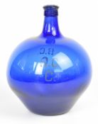 19thC blue glass carboy / bottle with etched 'BCC', H25.5cm