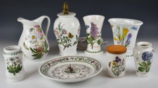 Portmeirion decorative ware decorated in the Botanic Garden pattern including clock, vases and lamp,