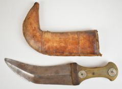 19th/20thC Gulf States / Emirates horn handled jambiya in leather scabbard, L33cm. PLEASE NOTE: WE