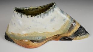 Paul Jackson studio pottery landscape vase / bowl, L29 x H13.5cm