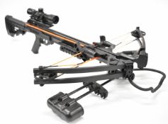 Man Kung XB52 crossbow with composite tactical stock, chequered pistol grip and 4x32 scope, serial