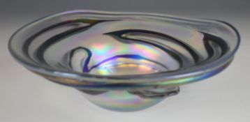 John Ditchfield for Glasform signed iridescent studio / art glass freeform bowl, diameter 24, height
