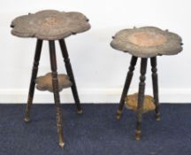 Two Anglo Indian carved hardwood side tables with figural crocodile decoration and undershelves,