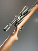 BSA Lightning .22 air rifle with semi-pistol grip, raised cheek piece, sound moderated barrel,