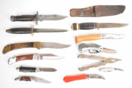 Twelve hunting / survival knives including a William Rodgers with 14cm blade and maker's mark