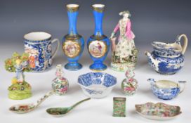 Collection of mainly 19thC Chinese, continental and English ceramics including a Derby patch