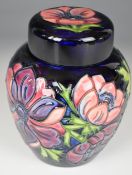 Moorcroft covered ginger jar decorated in the Anemone pattern, with box, H16cm