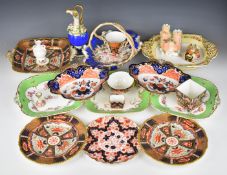 Collection of mainly 19thC English porcelain including a pair of Aynsley shaped dishes, Imari ware