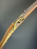 Japanese Tanegashima matchlock musket with brass lock plate and hammer, fixed sights, brass tipped