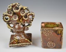 John Maltby (1936-2020) studio pottery trinket box, the lid with tree / flower finial, H13.5cm