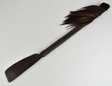 19thC Borneo tribal head hunter's axe with hair finial, length 80cm. PLEASE NOTE: WE ARE NOT ABLE TO