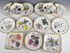 19thC Sèvres porcelain dessert set with botanical decoration, each piece named verso including
