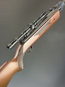 Norica .22 air rifle with chequered semi-pistol grip, raised cheek piece, adjustable sights and