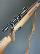 Alros Shadow .22 PCP air rifle with chequered semi-pistol grip and forend, raised cheek piece,