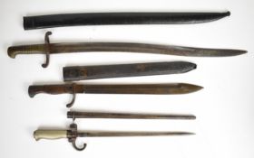 Three European bayonets comprising a German M1898 'butcher' bayonet, the 36.5cm blade with maker's