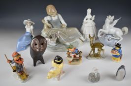 Collection of Lladro, Nao, Goebel and Copenhagen figures etc, tallest 23cm