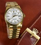 Rolex Oyster Perpetual Day-Date 18ct gold gentleman's automatic wristwatch ref. 18238 with day and