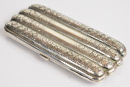 Victorian hallmarked silver cigar case with engraved decoration, Birmingham 1886, maker Hilliard &