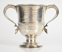 Garrard & Co. Elizabeth II hallmarked silver twin handled trophy cup with Horse of the Year Show