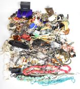 A collection of jewellery including Avon, Victorian buckles, beaded necklaces, vintage earrings, etc