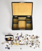 A collection of silver jewellery including five pairs of cufflinks, brooches including Charles