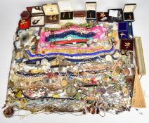 A collection of jewellery including cufflinks, Timex watches, vintage brooches, necklaces