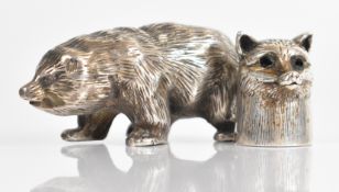 Two Russian silver novelty animals comprising a bear by Br. Grachevy and a novelty thimble formed as