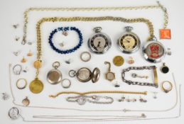 A collection of jewellery including a pair of 9ct gold earrings and two single 9ct gold earrings (