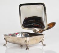 Elizabeth II hallmarked silver silent butler or crumb tray, with turned wooden handle and raised