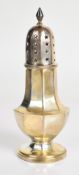 Art Deco hallmarked silver sugar caster of octagonal baluster form, Birmingham 1937, maker Robert