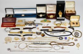 A collection of jewellery, some silver including bangle, necklaces, bracelet and Christening bangle,