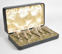 William Lund, Cornhill, London cased set of six silver mounted glasses, the mounts appear