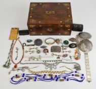 A collection of jewellery including diamanté necklace and bracelet, vintage necklace, amber