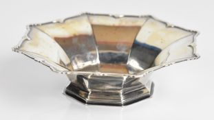 Art Deco hallmarked silver octagonal flared bowl, Birmingham 1933, maker William Neale & Son Ltd,