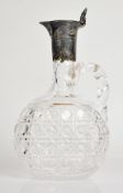 Victorian hallmarked silver mounted cut glass oil or similar bottle with hinged lid, Sheffield 1884,
