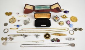 A collection of jewellery including micro mosaic brooch, Edwardian silver brooch (Birmingham