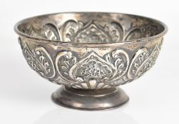 Victorian hallmarked silver rose or similar bowl with embossed decoration and engraved