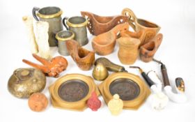 Collectables to include Chinese snuff bottles, Kovsh / shepherds cups, bone carvings, German