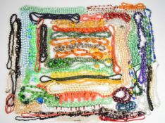 A collection of beaded necklaces including crystal, glass, faux pearl with foiled paste clasp, Art