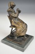 Jos Van Riemsdijk bronze figure of a seated girl ' Little Bulb Maker/ Lamp Maker', initialled JVR to