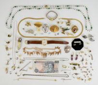 A collection of jewellery including two silver chains, silver earrings, two silver pendants, five