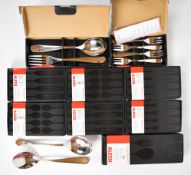Alessi Nuovo Milano stainless steel cutlery comprising five boxes of four pastry forks, two boxes of